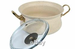 OMS Cookware Ivory White 9 Piece Non Stick Set Glass Lids Casserole Pan Pot 3045
