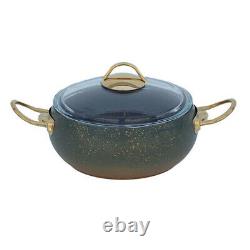 OMS Granite Green 9 Piece Cookware Ball Shape Set Glass Lids Casserole Pan Pot