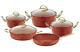 O. M. S Red Granite 3153 Cookware Set Glass Lids Casserole Pan Pot Frypan 9 Piece