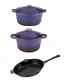 Purple Cast Iron Cookware Set, Pots Pan Lids, Kitchen Cooking, 5 Piece Superior
