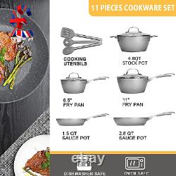 Quality 5 Piece Non Stick Cookware Set, Pot & Pan Set, Hammered Marbl