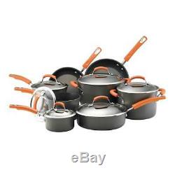 Rachael Ray Hard-Anodized Cookware 14-Piece Set with Orange Handles 87000