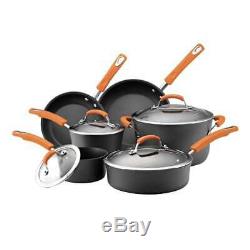 Rachael Ray Hard-Anodized Nonstick 10-Piece Cookware Set, Gray with Orange Handl