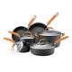 Rachael Ray Hard-anodized Nonstick 10-piece Cookware Set, Gray With Orange Handl