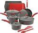 Rachael Ray Hard-anodized Nonstick 14-piece Cookware Set, Grey With Red Handles