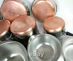 Revere Ware 16 Piece Set 1801 Copper Bottom Pots Pans Lids All Pre 1968
