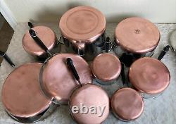 Revere Ware Copper Clad Bottom 14 Piece Set Pots Frying Pans Lids Dutch Oven