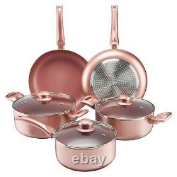 Rose Gold Pots & Pans Set 8pc Non-Stick Induction Hob Frying & Saucepan Cookware