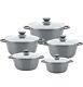 Royalford 5piece Diecast Aluminium Cookware Casserole Stock Cooking Pot Set Grey