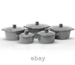 Royalford 5Piece DieCast Aluminium Cookware Casserole Stock Cooking Pot Set Grey
