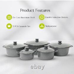Royalford 5Piece DieCast Aluminium Cookware Casserole Stock Cooking Pot Set Grey