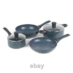 Russell Hobbs Cookware Pot Pan Set 4 Piece Non-Stick Blue Marble 20/24/28 cm