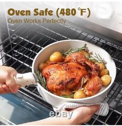 Sensarte 17 Piece Non Stick Detachable Handle Cookware Oven Safe PFOA Free White