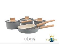 Simplicity Frying Pan And Pot Set 5 -Piece Grey Non Stick Kitchen Cookware New