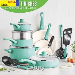 Soft Grip Healthy Ceramic Nonstick 16 Piece Kitchen Cookware Pots and Pans Set