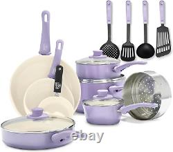 Soft Grip Healthy Ceramic Nonstick 16 Piece Kitchen Cookware Pots and Pans Set