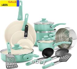 Soft Grip Healthy Ceramic Nonstick 16 Piece Kitchen Cookware Pots and Pans Set