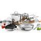 Stainless Steel Cookware Set 18 Pieces With Double Riveted Handles For Strength
