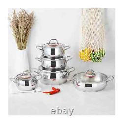 Stainless Steel Induction Cookware Set, 5 Piece, Silver Red by Karaca