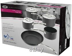 Stellar 6000 5 Piece Hard Anodised Non Stick Pan Set with Lids, Induction Cookware