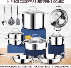 Superior Quality14-Piece Nickel Free Stainless Steel Cookware Set Whole-Clad 3-P