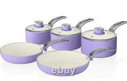 Swan Retro 5 Piece Pan Set Purple. Vintage Kitchen Cookware. 2 Year Guarantee