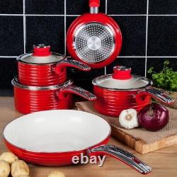 Swan Retro 5 Piece Pan Set Red. Stylish Kitchen Cookware Set. 2 Year Guarantee