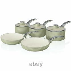 Swan Vintage Retro 5 Piece Induction Pan Set Kitchen Cookware Green- SWPS5020GN