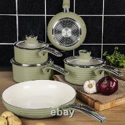 Swan Vintage Retro 5 Piece Induction Pan Set Kitchen Cookware, Green- SWPS5020GN