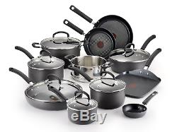 T-fal Hard Anodized Cookware Set, Nonstick Pots and Pans Set, 17 Piece, Heat