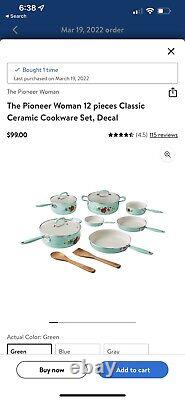 The Pioneer Woman 12 Piece Ceramic Non-stick Cookware Set Green