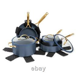 Thyme & Table, 12-Piece Non Stick Cookware Pots And Pans Set, Blue with lids