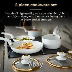 Tower Cavaletto 5 Piece Pan Set White with Champagne Gold Cookware 5yr Guarantee