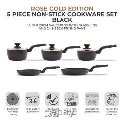 Tower Cavaletto Black/Rose Gold 5 Piece Pan Set Kitchen Cookware 5 Yr Guarantee
