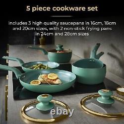 Tower Cavaletto Jade/Gold 5 Piece Pan Set Green Kitchen Cookware 5 Yr Guarantee