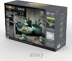 Tower Cavaletto Jade/Gold 5 Piece Pan Set Green Kitchen Cookware 5 Yr Guarantee
