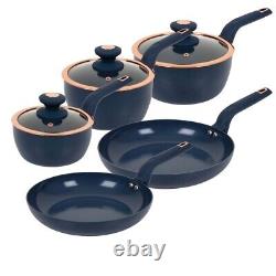 Tower Cavaletto Midnight Blue/Rose Gold 5 Piece Pan Set 5 Yr Guarantee Cookware