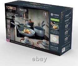 Tower T800232GRY Cavaletto 5 Piece Cookware Set, Grey & Rose Gold