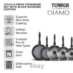 Tower T900130 5 Piece Cookware Set with Black Diamond Non-Stick Coating in Black