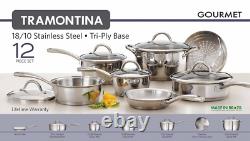 Tramontina 12-Piece Gourmet Tri-Ply Base Kitchen Cookware Set Stainless Steel