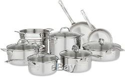 Triple Ply Cookware Set Stainless Steel Aluminum Core 13 Piece Pots Pans Lids