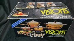 VINTAGE NEW 1988 Corning Visions Range Top Cookware Amber 11 PIECE set V-500