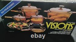 VINTAGE NEW 1988 Corning Visions Range Top Cookware Amber 11 PIECE set V-500