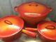 Vtg Descoware 6 Piece Flame Orange Enamel Cast Iron Cookware Set Made In Belgium