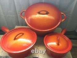 VTG DESCOWARE 6 Piece Flame Orange Enamel Cast Iron Cookware Set Made in Belgium