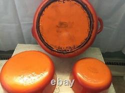 VTG DESCOWARE 6 Piece Flame Orange Enamel Cast Iron Cookware Set Made in Belgium