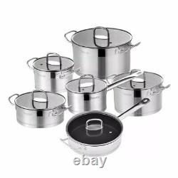 Velaze Cookware Set 12 Piece Stainless Steel Kitchen Cooking Pot&Pan Sets