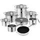 Velaze Cookware Set 14pc Stainless Steel Pot&pan Set Induction Safe With Glass Lid