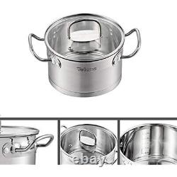Velaze Cookware Set 14Pc Stainless Steel Pot&Pan Set Induction Safe With Glass lid