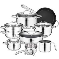 Velaze Cookware Set 14Pc Stainless Steel Pot & Pan Set Induction Safe with lid